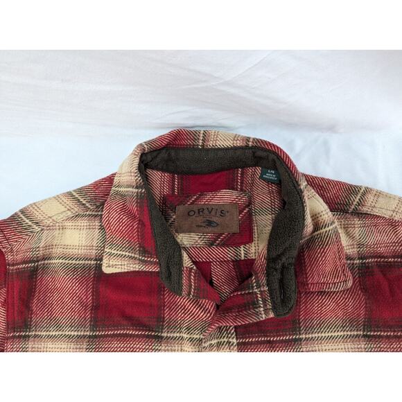 Orvis Heavy Flannel Plaid Shacket Shirt Jacket W /Pockets Men's Sz‎ L Red - Picture 6 of 15